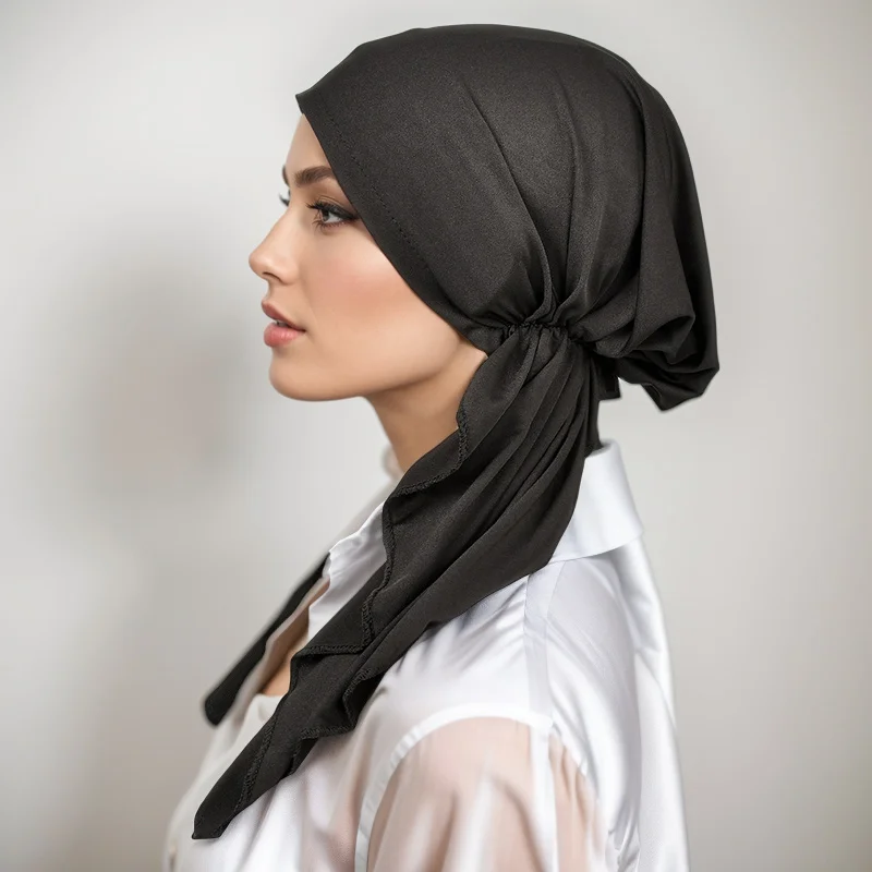 

Сплошной цвет, эластичная шапка для женщин, мусульманский хиджаб, повязка на голову, женский модный мгновенный шарф, хиджаб, исламский тюрбан, бандана 20*43 см