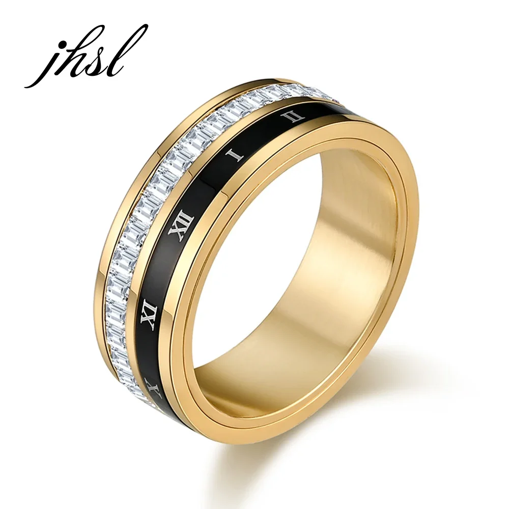 

Fashion Jewelry Stainless Steel Silver Gold Color Male Men Cubic Zircon Statement Roman Numerals Rings Size 6 7 8 9 10 11 12