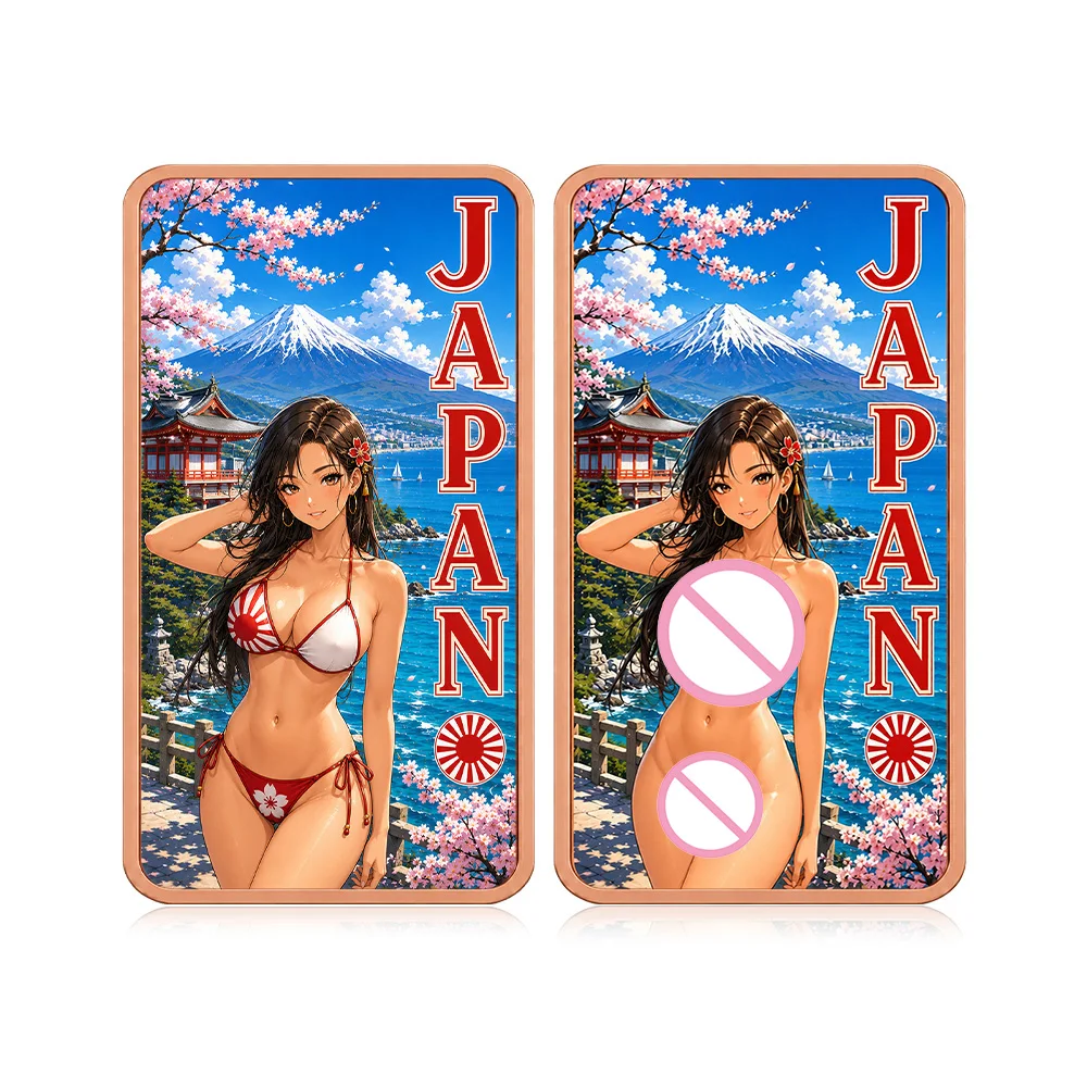 1oz .999 Feinkupferbarren Japan Mt. Fuji Sakura Bikini-Mädchen Anime Schrein Sonnenaufgang Tokio Geisha Kimono Farbige Kunst Geschenk