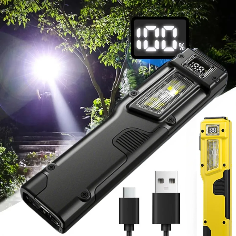 Multifunctional Pen Clip LED Flashlight Dual Light Source Side Work Lamp with Red Warning Light for Hiking Camping Emergency