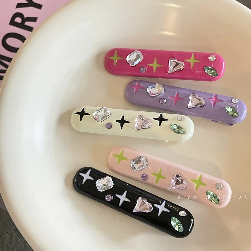 

Colorful Rhinestone Candy Hairpin Korean Y2k Creative Design Star Alligator Clips Barrettes Hair Accessories for Girls Jewelry