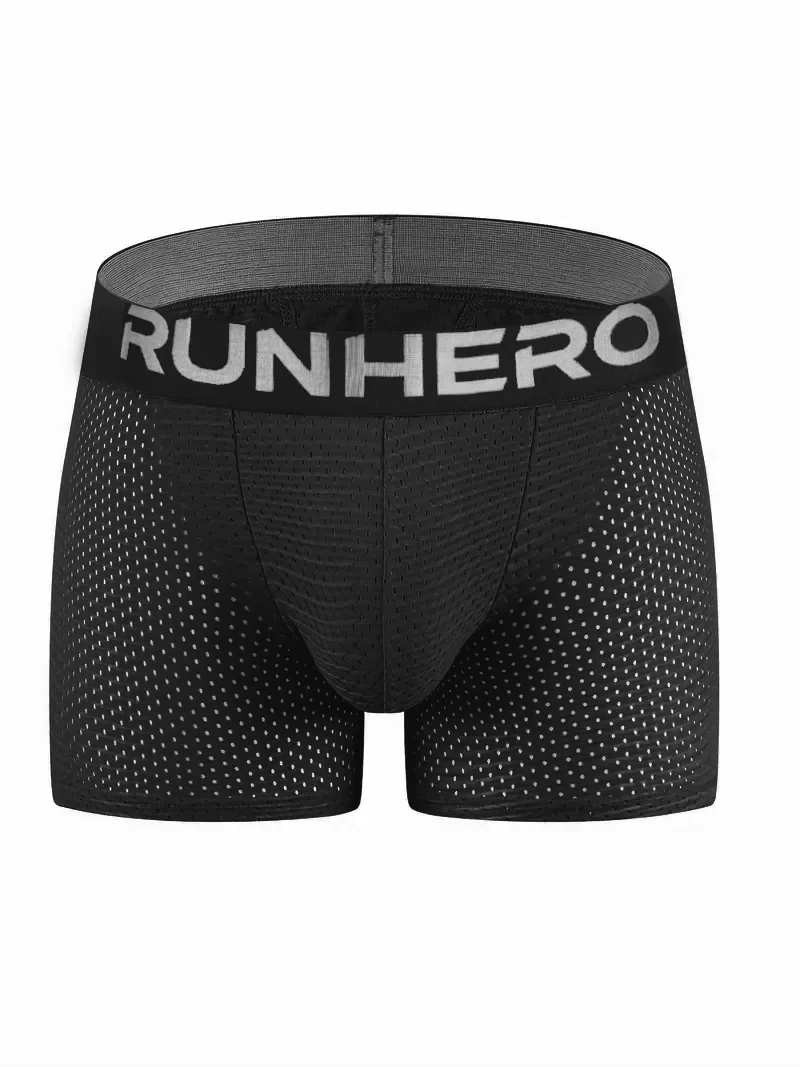 Men's Butt Lifting Boxer Briefs Removable Padded Ice Silk Underwear Breathable Mesh Hips Enhancer Boxy Underpants Sports Panties