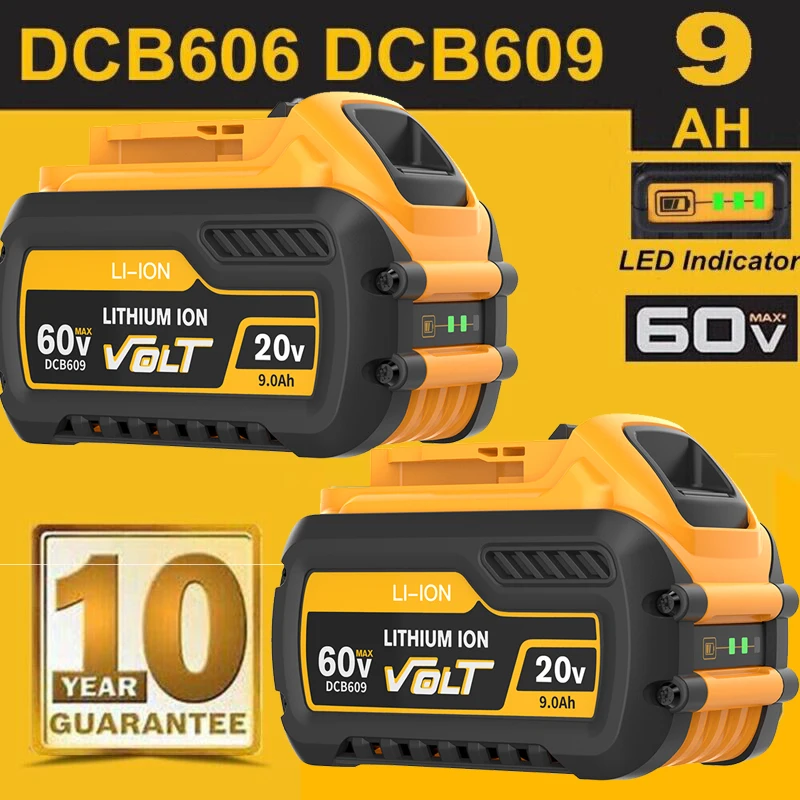 Batería de iones de litio para DEWALT FLEXVOLT, 20V/60V, 9Ah MAX, DCB609, DCB609-2, DCB606