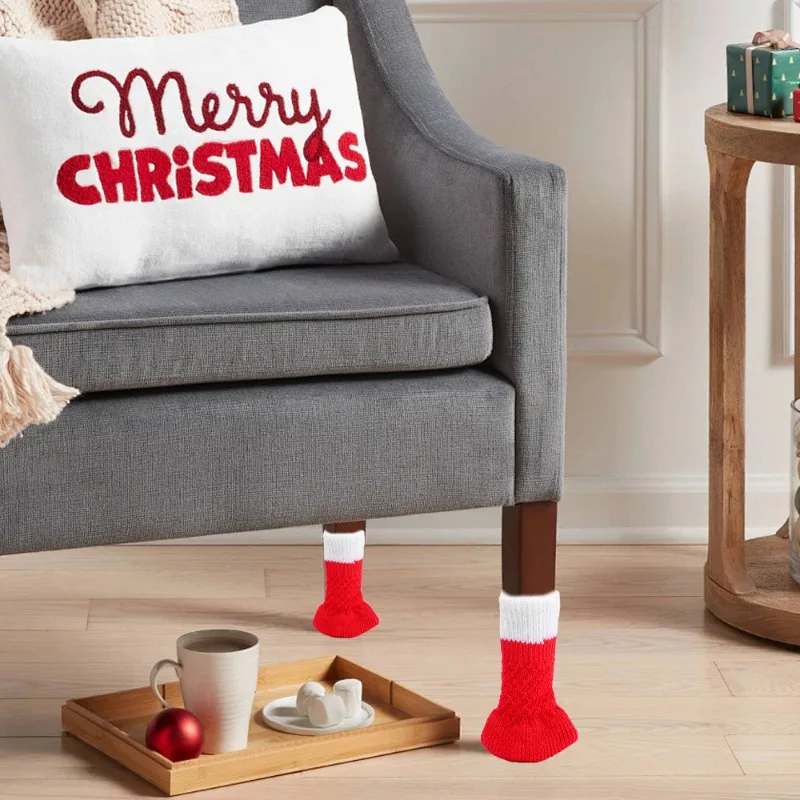2/20PCS Christmas Foot Protection Covers Elf Desk Leg Covers Pet Socks Anti Slip Foot Cover Chair Dining Table Legs Xmas Supply