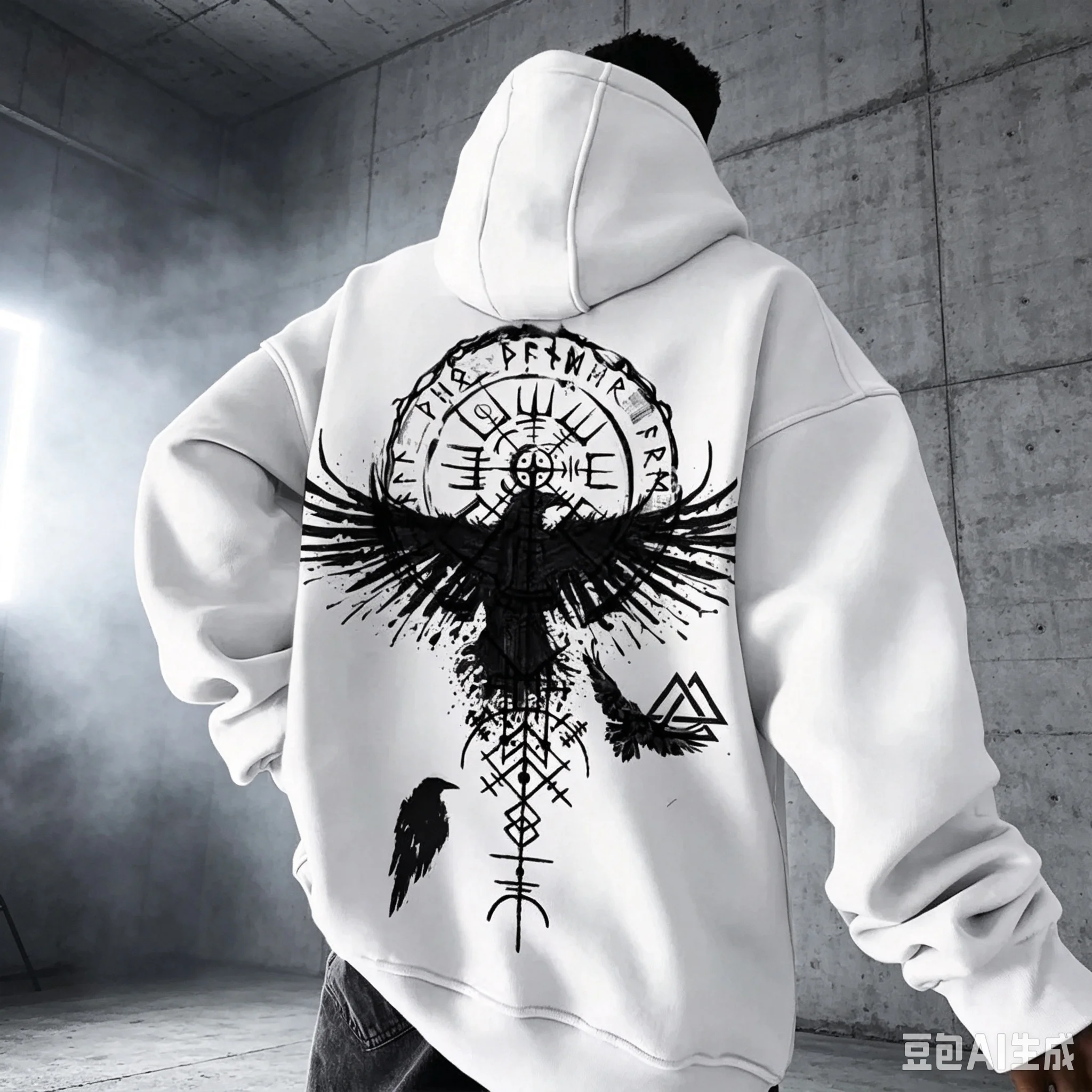 Men's Viking Totem Printed Hooded Sweatshirt Y2K Cotton Hooded Sweatshirt Loose Eagle Pattern Fresh Sport Functional Fashionable