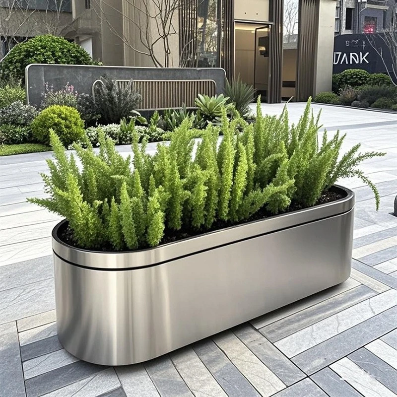 Outdoor stainless steel flower box Commercial street outer pendulum isolation flower groove mobile planting box