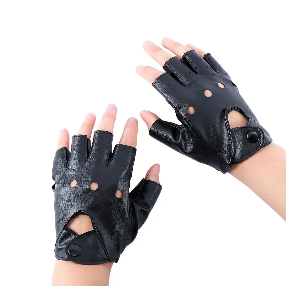 Cute Fingerless Gloves Black Hot Gloves Driving Half Finger PU Leather