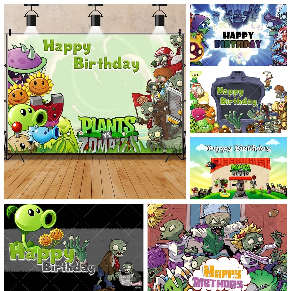 Plants vs. Zombies Sunflower Pea Shooter Game Child Birthday Party Backdrop Custom Boys Baby Room Decor Photography Background