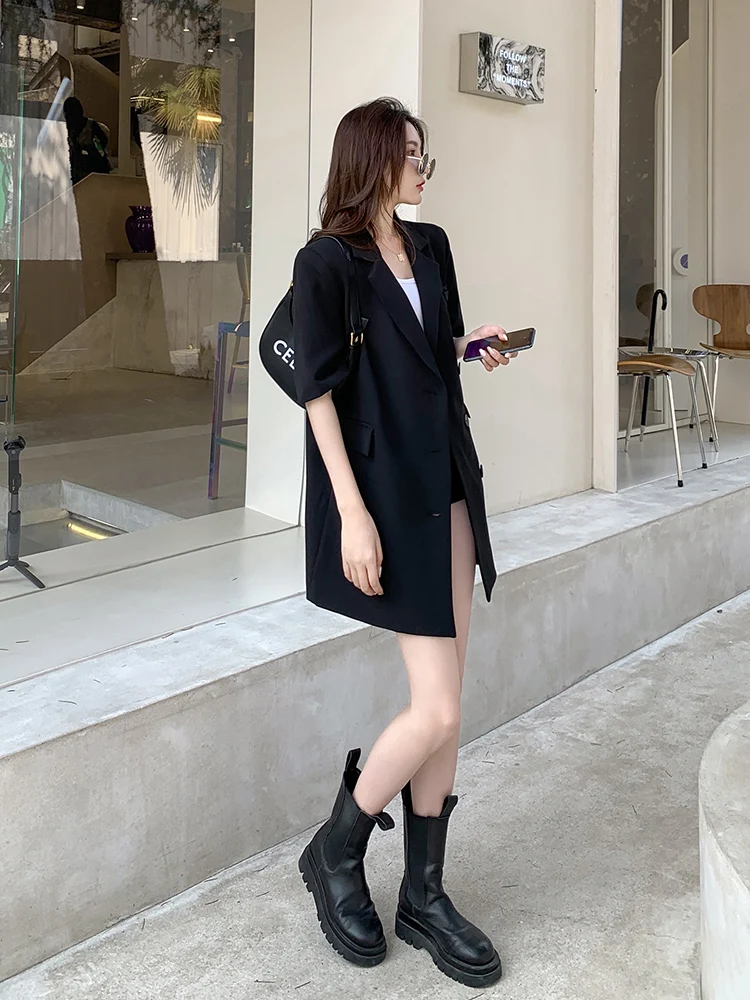 

Женский повседневный черный короткий пиджак премиум-класса для офиса и поездок на работу, модный дизайн, весна-осень