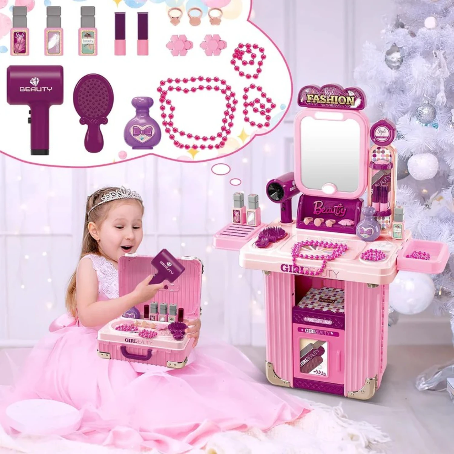 طاولة مكياج للأطفال 3 في 1 مع  - مراجعة Beauty Makeup Vanity Set وسعره