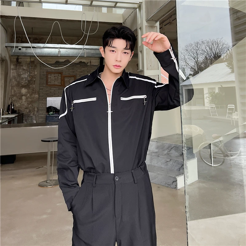 

Весна-лето, новый металлический декорированный цветной дизайн Blo, свободный повседневный мужской топ Long Sve irt Sli, смесь полиэстера Four Se...