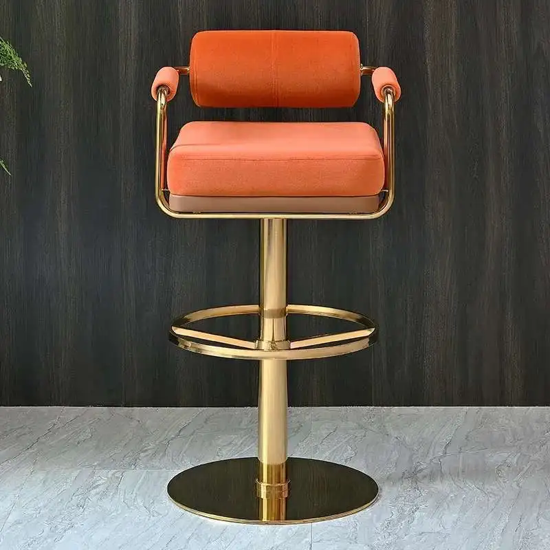 

Boutique Modern Metal Bar Stools Light Luxury Bar Stools Cafe Bar Counter Swivel Velvet Fabric Stołek Barowy High Stools