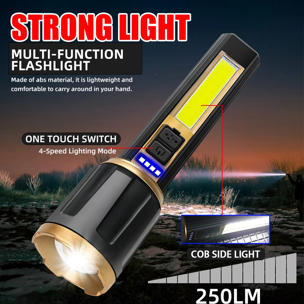 

USB Rechargeable T6 LED Flashlight 2000LM Tactical Zoom Torch With Power Display Outdoor Camping Fishing Emergency Work Light