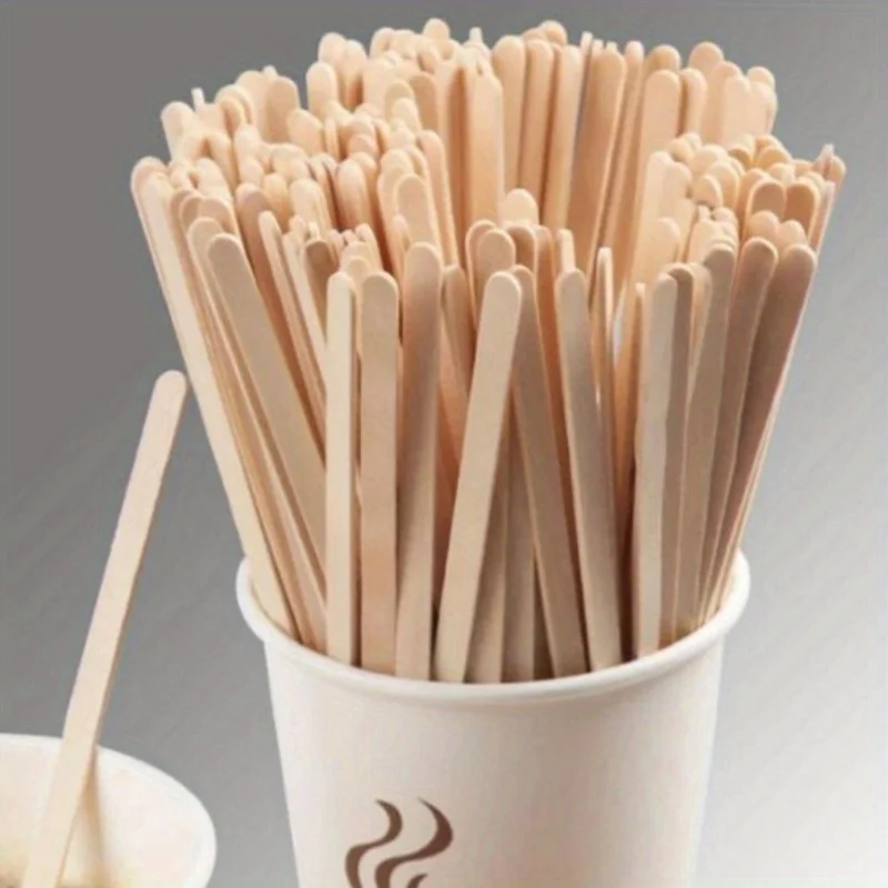 100-Pack Wooden Coffee Stirrers, Round End Disposable Log Stirring Sticks for Hot Drinks, Cutlery