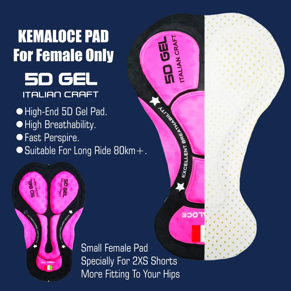 KEMALOCE Women Cycling Bib Shorts Solid Pink&Black Female Gel Paded Bike Shorts Long Ride Cycling Tight Knicker With Side Pocket