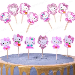 24 Pcs Cake Topper for Children's Birthday Party Cupcakes Cartoon Skewer Plug-in Hellos Kittys Card Decoration Girls Gift