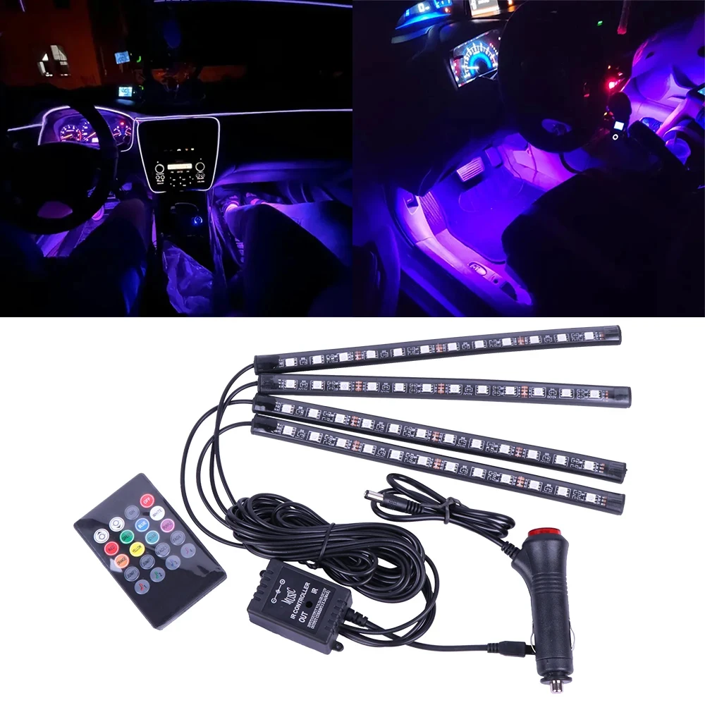 Samochodowy neonowy zestaw oświetlenia LED do wnętrza otoczenia Akcesoria Pilot USB Cig Kolorowa lampa dekoracyjna RGB Atmosphere