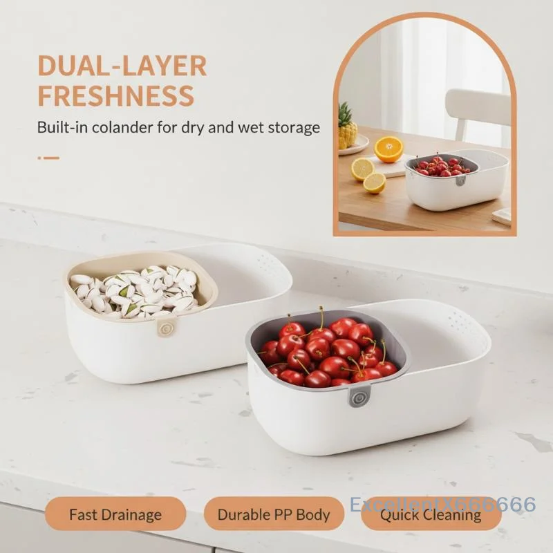 Detachable Double Layer Snack Storage Box Drainable Food Safe Holder for Home Movie Watching Gatherings