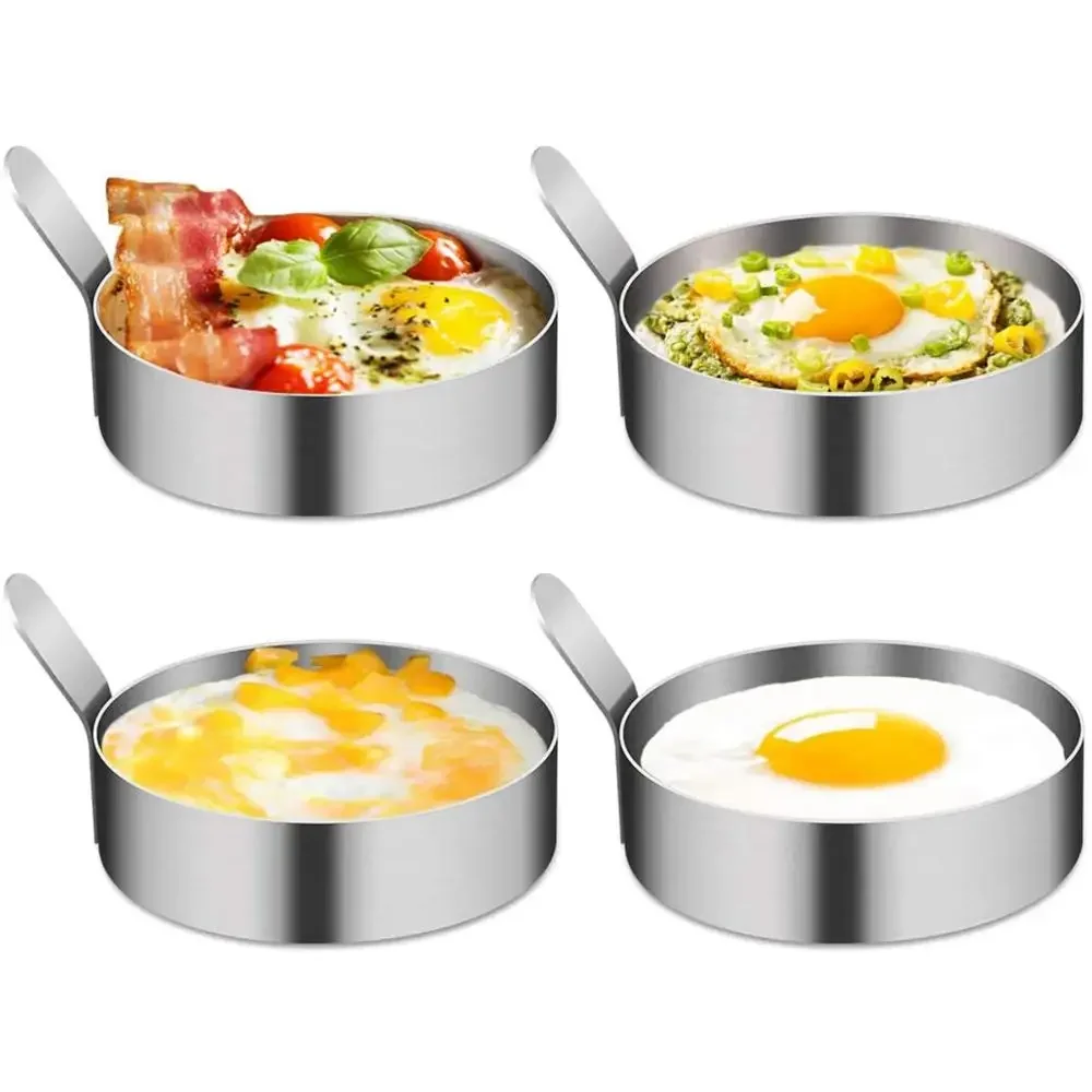 Thickened 304 Stainless Steel Round Fried Eggs Mold with Handle Pancake Forming Mould Omelet Rings Kitchen Cooking Tools