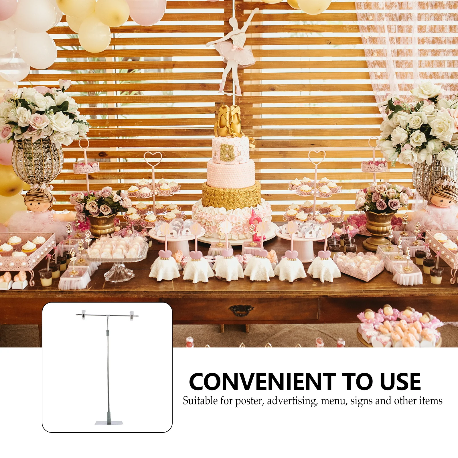 

T Shaped Poster Stand Easel Sign Holder Bracket Advertising Rack Adjustable Height Stainless Steel Easy Assembly Compact