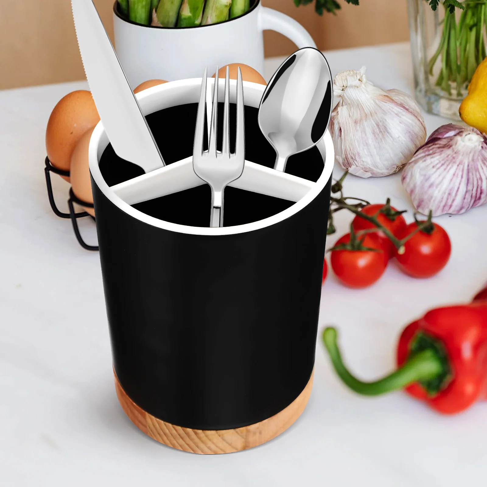 

Cutlery Holder Kitchen Desktop Storage for Chopsticks and Spoons Drying Rack with Drain Holes Sturdy Utensil Organizer Black