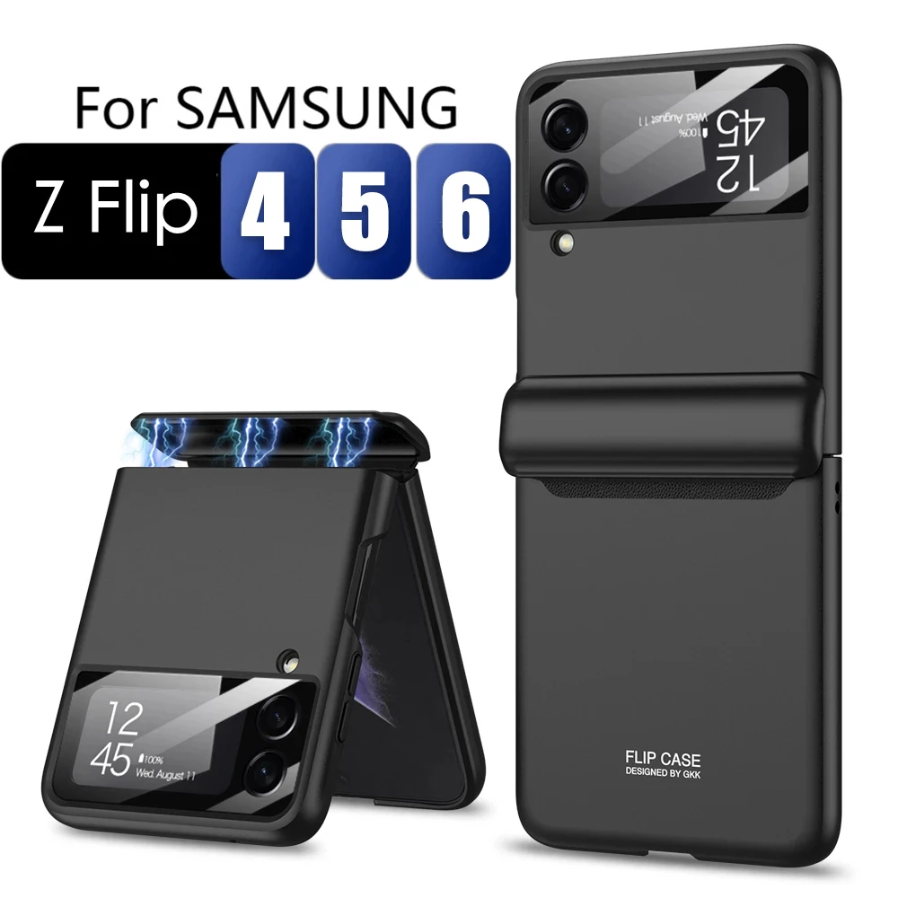 Case for Samsung Galaxy Z Flip 3 4 5 6 5G Magnetic Hinge Shell Camera Glass Back Case Z Flip3 Flip4 Flip5 Flip6 Protective Cover