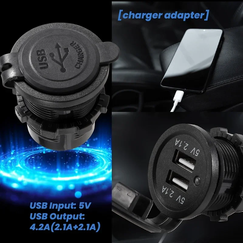 Pop 12V-24V Car Vehicle Waterproof 5V 2.1A + 2.1A Dual USB Power Sockets Outlet
