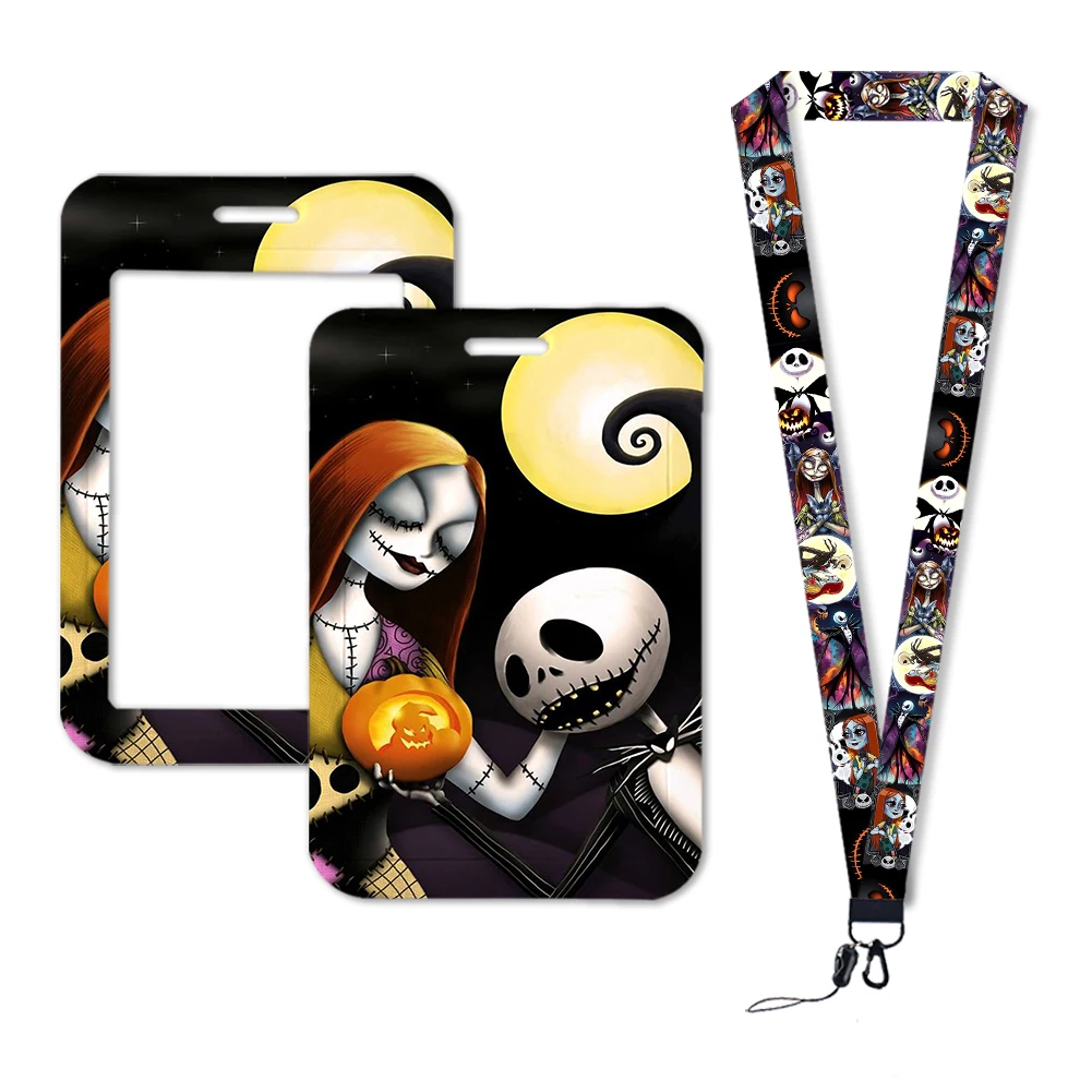 Halloween Disney Nachtmerrie Jack Sally Id Creditcard Cover Gepersonaliseerde Bus Kaarthouder Jongens Charm Badge Houder Lanyards Cadeau