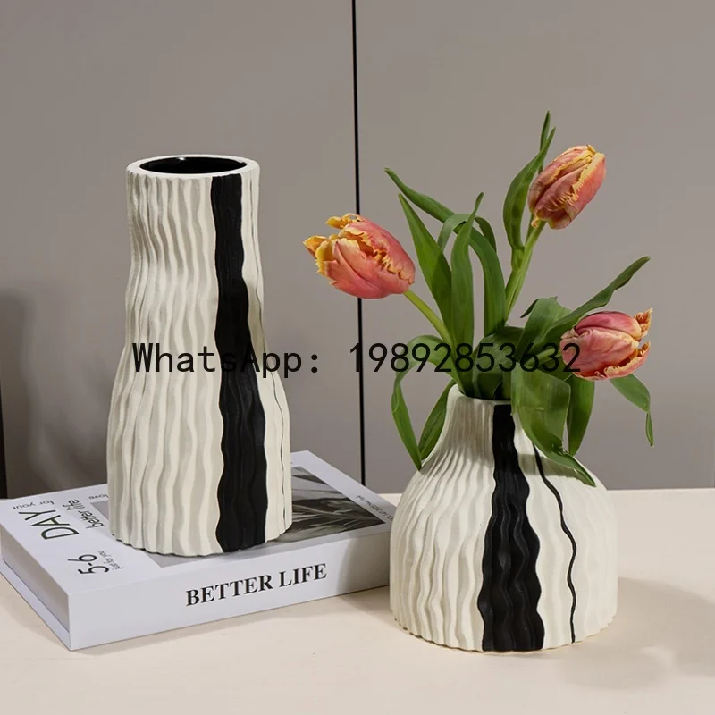 

Ceramic Vase Geometric Stripes Wave Handmade Irregular Vase Flowerpot Flower Arrangement Accessories Home Decoration