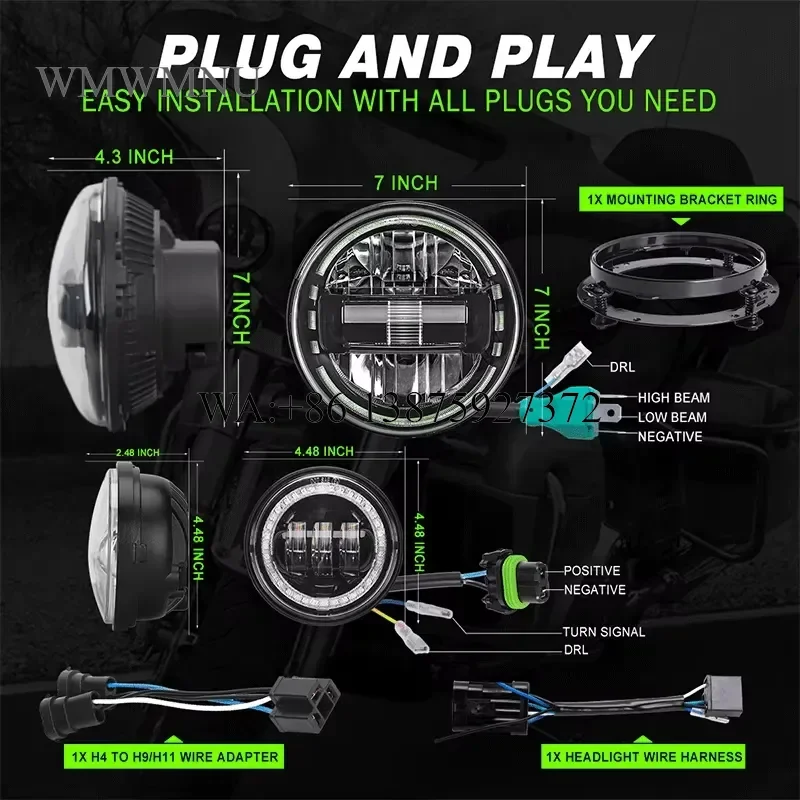 Wmwmnu 7 Inch LED Headlight DOT Approved Hi Lo Beam for JK CJ TJ 1997-2018 Halo DRL Round Headlamp for Hummer