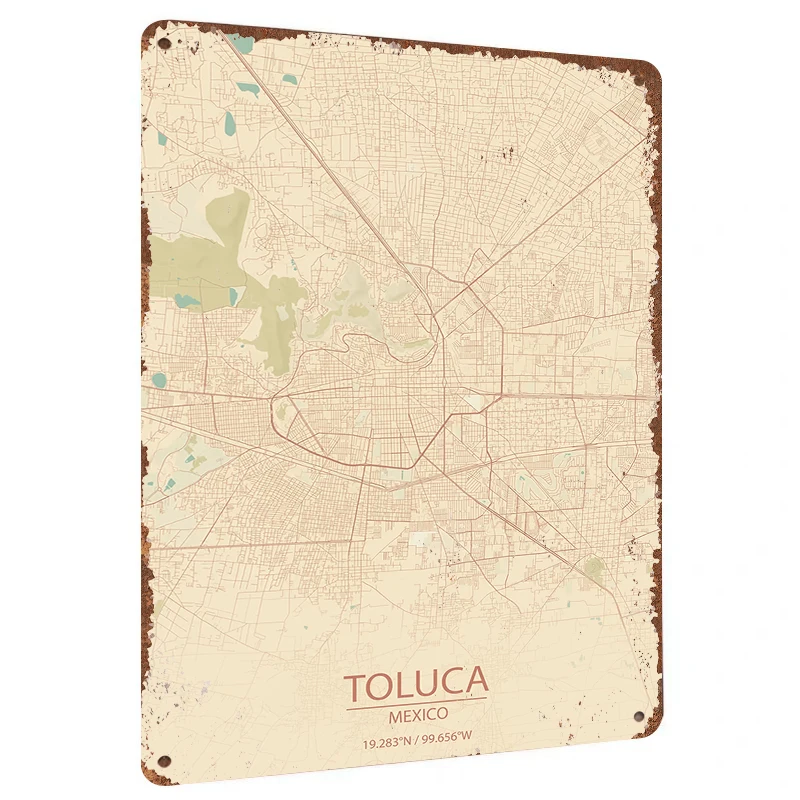 Mapa de la ciudad de Toluca México, decoración artística de pared de Metal Vintage para sala de estar, estudio, Bar, decoración del hogar