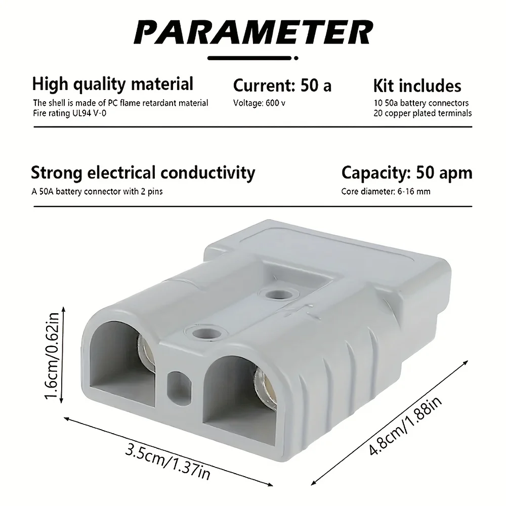 50A Anderson Style Connector Plug Quick Connect Disconnect 12V 24V DC Battery Cable RV Solar 4x4 Trailer Truck 5 Pack 10 Pack