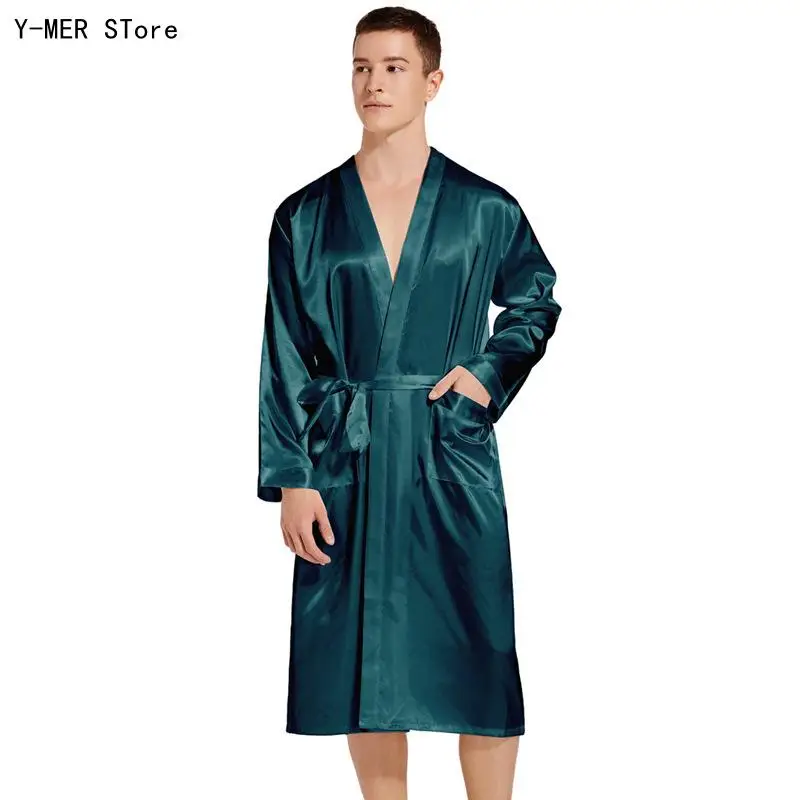 Soft Male Loungewear Casual Bathrobe for Home Bedroom Indoor Daily Wear Men Spring Summer Satin Robe Long Open Front Gown