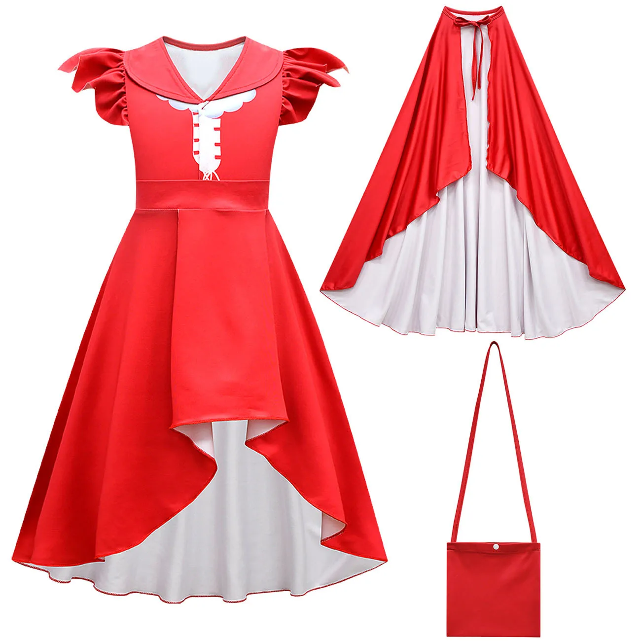 2023 Kids Clothes Girls Movie Enchanted 2 Giselle Cosplay Costumes Fancy Red Princess Dress and Cloak Bag Children Birthday Gift