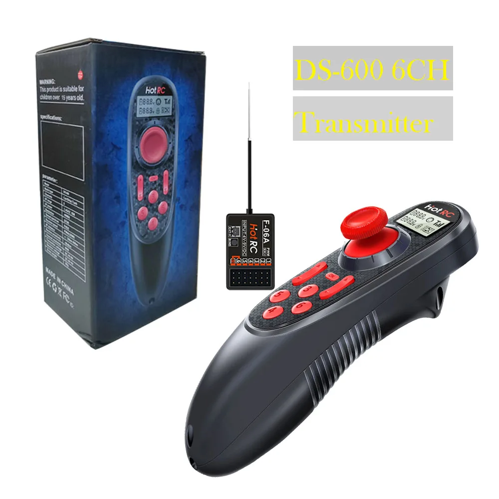 Transmissor de sistema de rádio HOTRC DS-600 ds600 6CH 2.4GHz com receptor de 1-6 canais F-06A para sistema de controle remoto de barco RC