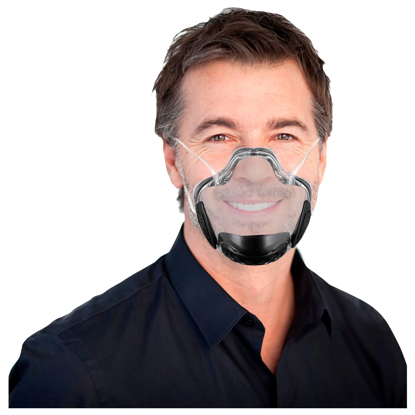 قطعتان من قناع الحماية الشفاف للبالغين مع صمام للسفر والتنقل في الهواء الطلق ومستلزمات الحماية الرياضية السوداء