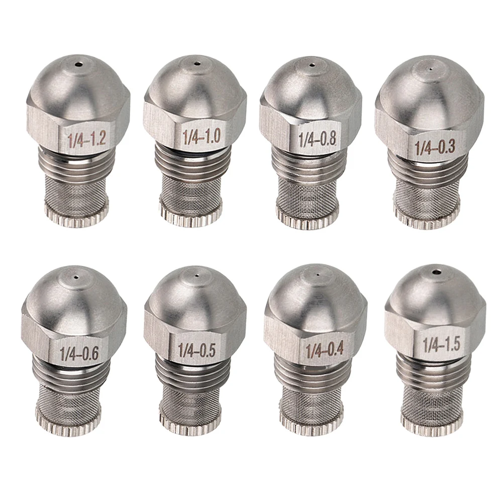 فوهة رذاذ من الفولاذ المقاوم للصدأ بحجم خيط 14BSPT وقطر فتحة 0 3 1 5 مم للتحكم في الوقود والرطوبة الصغيرة