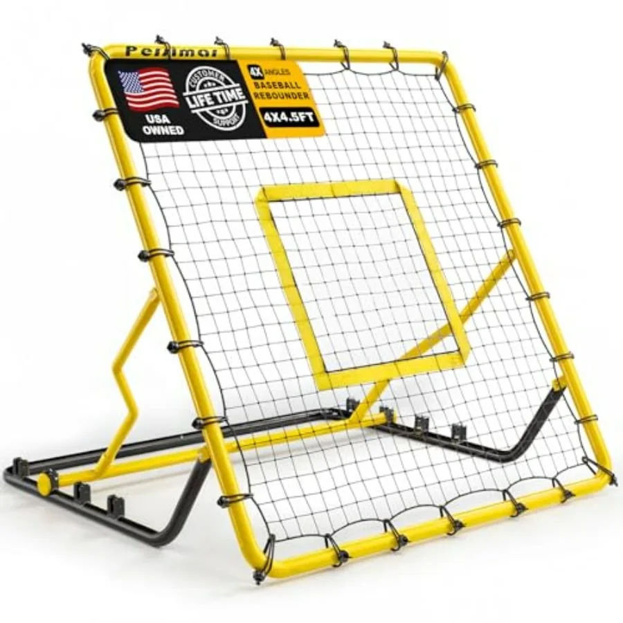 

Baseball Rebounder Net 4x4.5FT Multi-Sport Pitch Back Rebounder Steel Frame with 4 Adjustable Angles 40pcs Bungees Soccer Volle