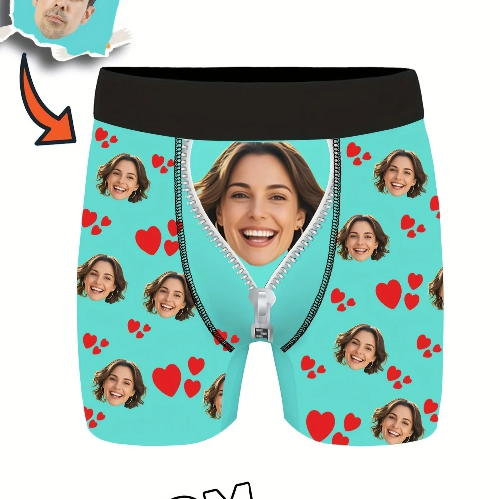 Custom Photo Men Boxer Briefs, Personalized Face Print Underwear, Funny Customized Picture Shorts Gift for Valentine Anniversary