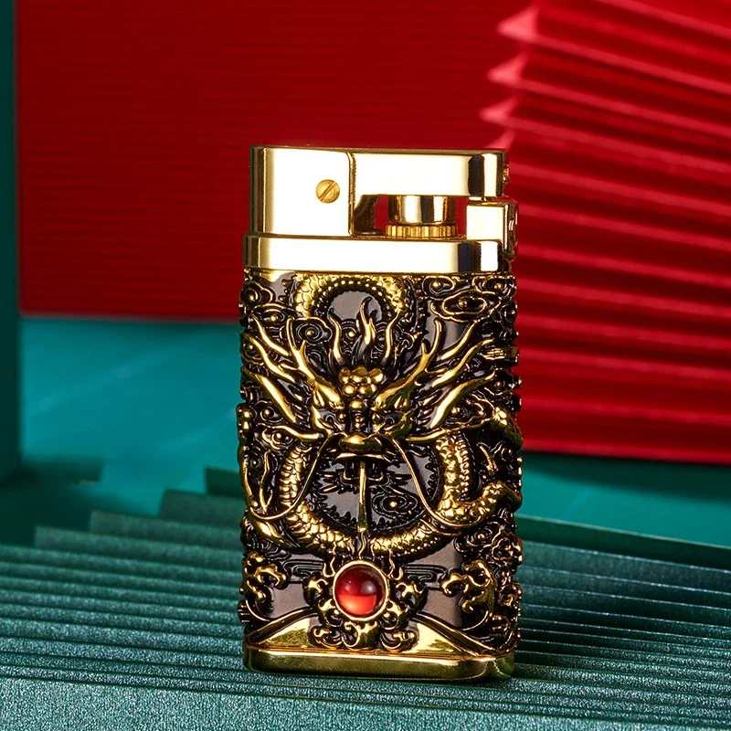 New Press Bomb Cover Ignition Lighter Metal Heavy Hand Embossed Lighter Retro Grinding Wheel Kerosene Lighter Gift For Men