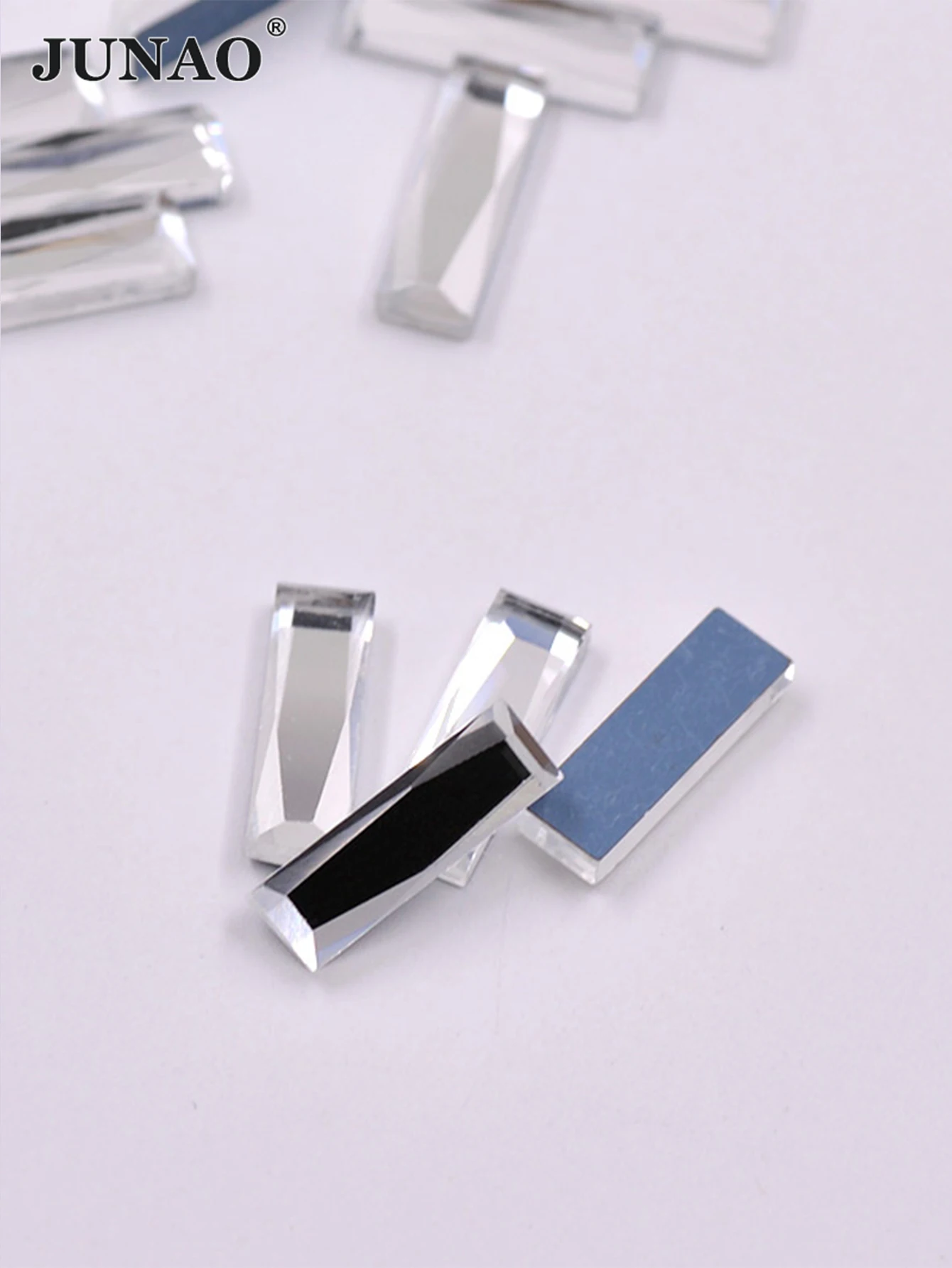 JUNAO 5*15mm 7*21mm Clear Glass Rectangle Rhinestone Flat Back Decoration Crystal Stone Non Hotfix Strass DIY Jewelry