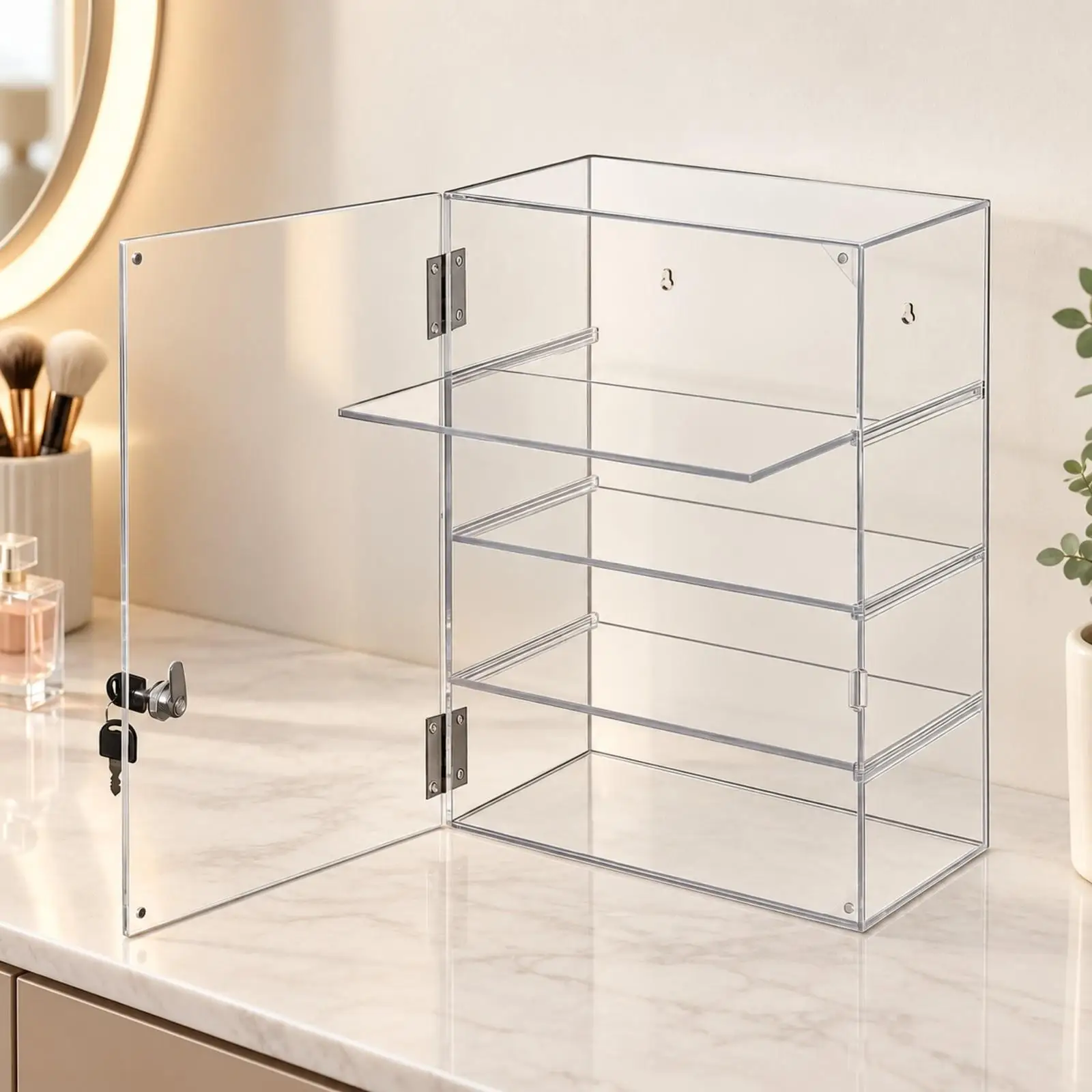 Clear Acrylic Collection Display Box with Hinged Door for Figurines Toys Safe Storage Showcase