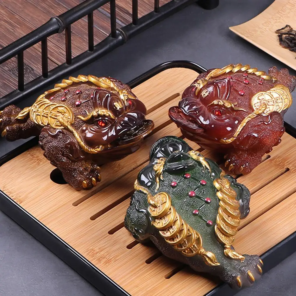 Toad Tea Pet Color Changing Resin Ornament Wealth Attraction Kung Fu Tea Pet Home Office Desk Decor Tea Ceremony Accessory