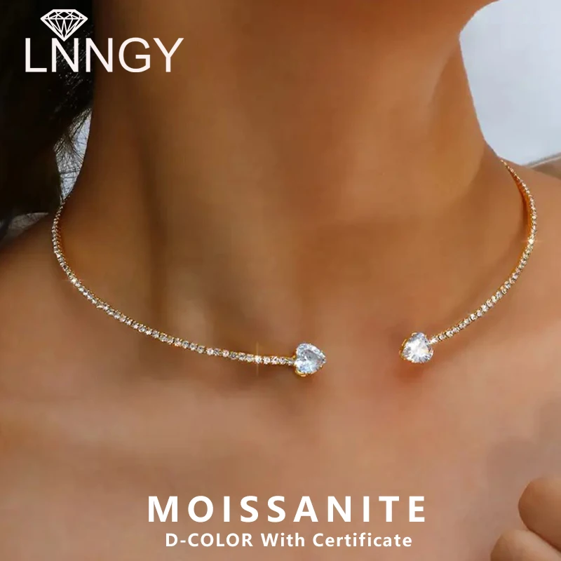 

Lnngy Heart Moissanite Collar Choker Necklace for Women 925 Sterling Silver Simple Open Collar Necklaces Jewelry Accessories