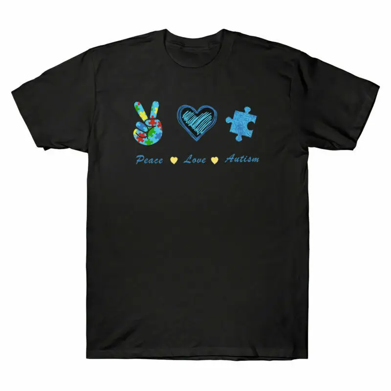 Peace Love Autism T-Shirt Puzzle Ribbon Autism Gift Men's T-Shirt Black