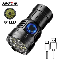 Mini linterna LED de alta potencia, linterna recargable tipo C con 8 cuentas LED, Clip magnético trasero, iluminación portátil impermeable, 5000LM