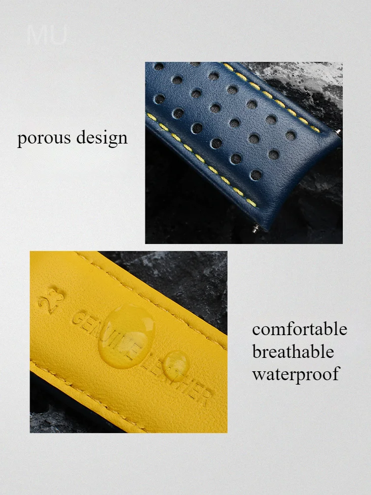 For Citizen Blue Angel At8020-03L At8020-54L Curved Blue Top Layer Cowhide Waterproof Watch Strap 22/23mm