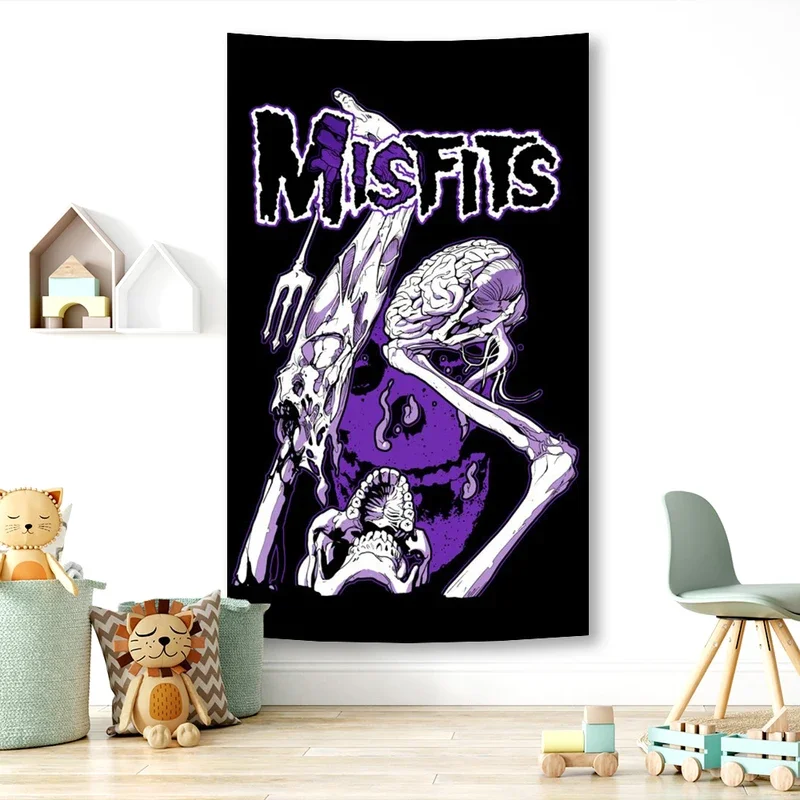 Punk Art Tapestry Misfits Rock Band Wall Hanging Decor Music Tapestries Bohemian Canvas Aesthetic Home Decorative # 0@