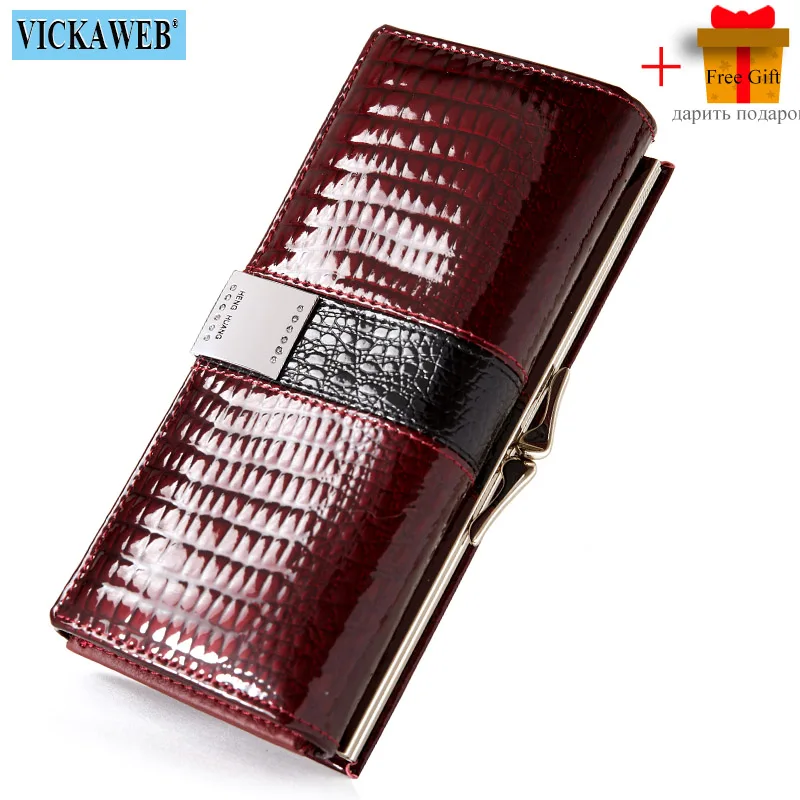 Free Gift 2022 New Diamonds Women\'s Patent Leather Wallet Long Fashion Patchwork Money Bag Ladies Purse Card Holder AE207-1