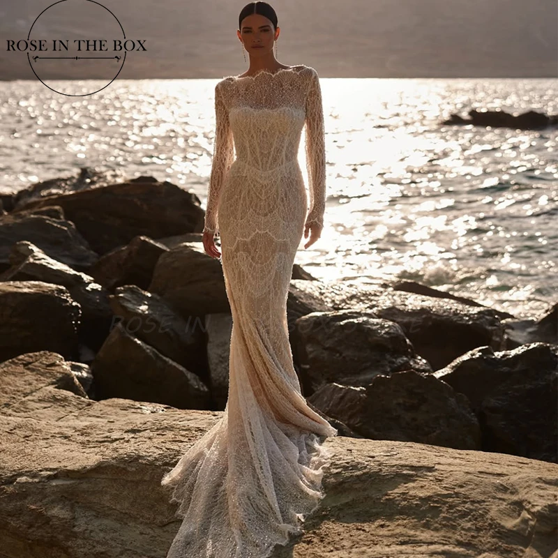 

ROSEINTHEBOX Elegant Heavy Braded Lace Wedding Dresses Luxury 2025 Mermaid Corset Long Brides Wedding Dress Customized